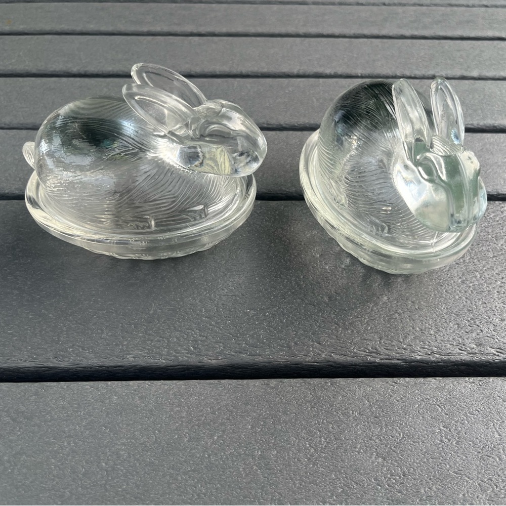 Vintage Clear Glass Bunny Dishe; 4.5in Bottom Dish; Mint Condition; 2 Available